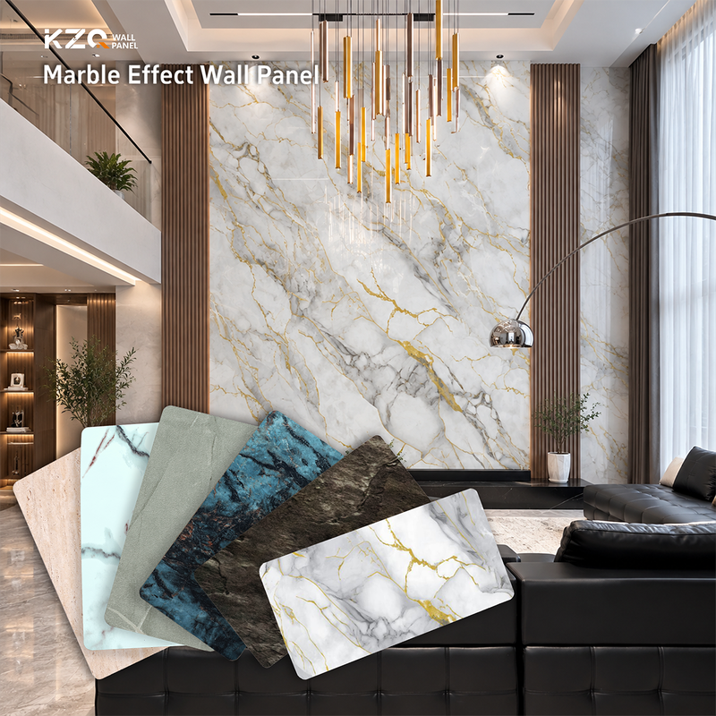 Modern Style High Gloss White Marble Effect Wall Panel Fire Resistant Bamboo Interior Wall Panels